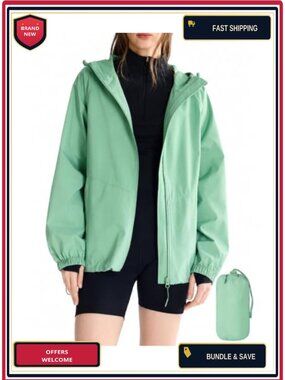 Women's Waterproof Packable Rain Jacket Zip Up Hooded Lightweight